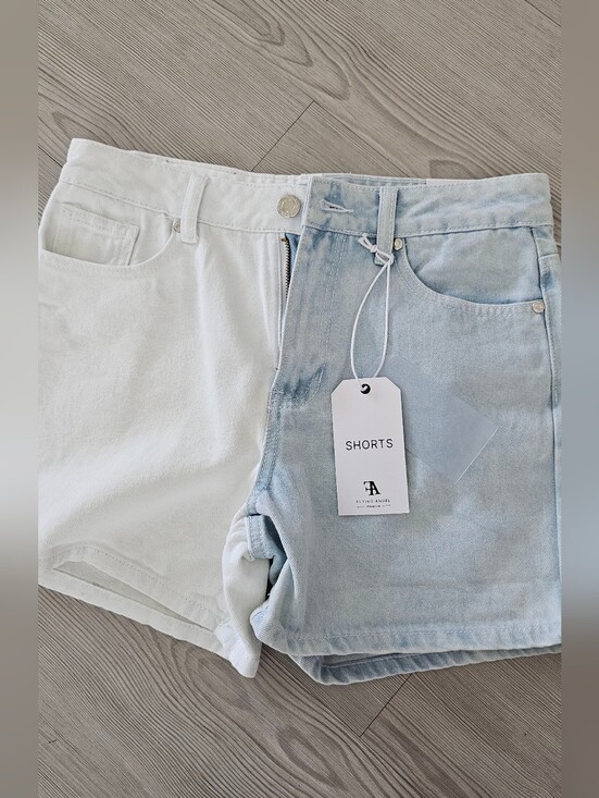 Flying Angel Pants - Two-Tone White and Light Blue Denim Shorts